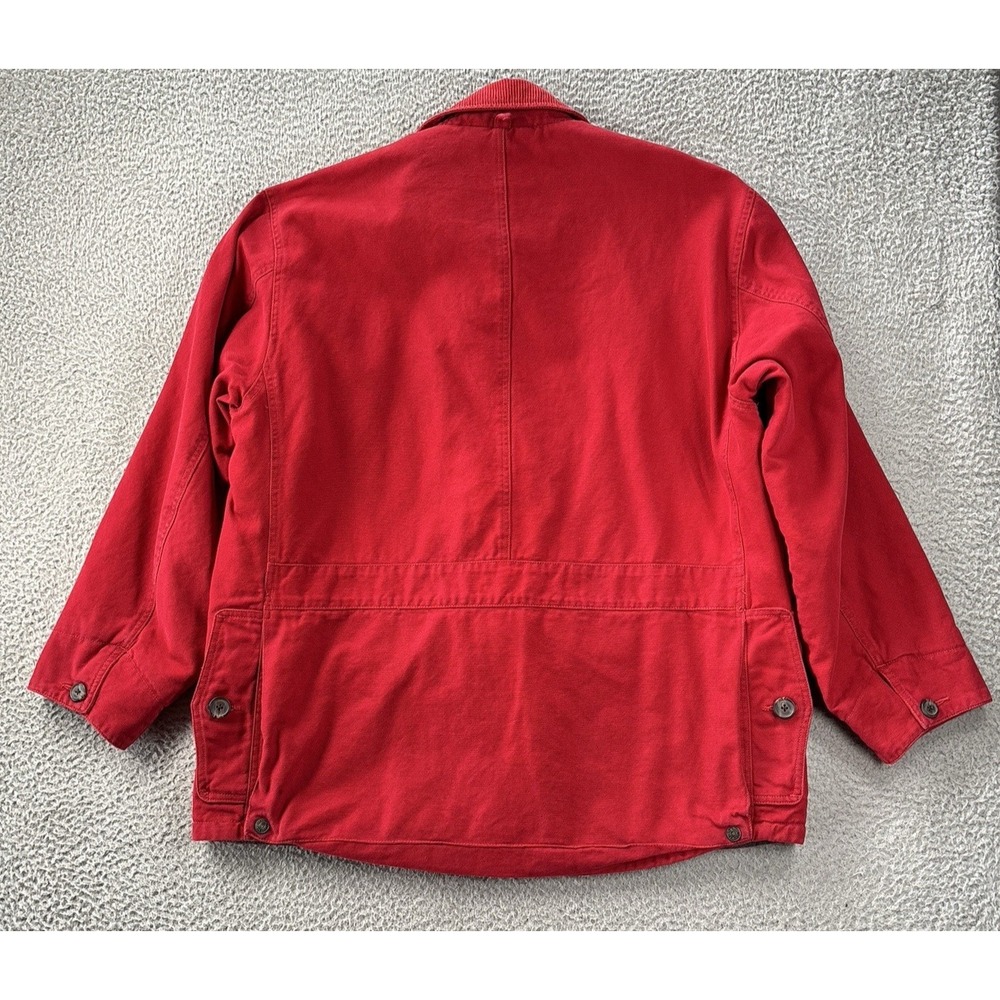 Vintage Abercrombie & Fitch Chore Coat Medium Red Corduroy Trim Oversized Lined - Picture 13 of 16